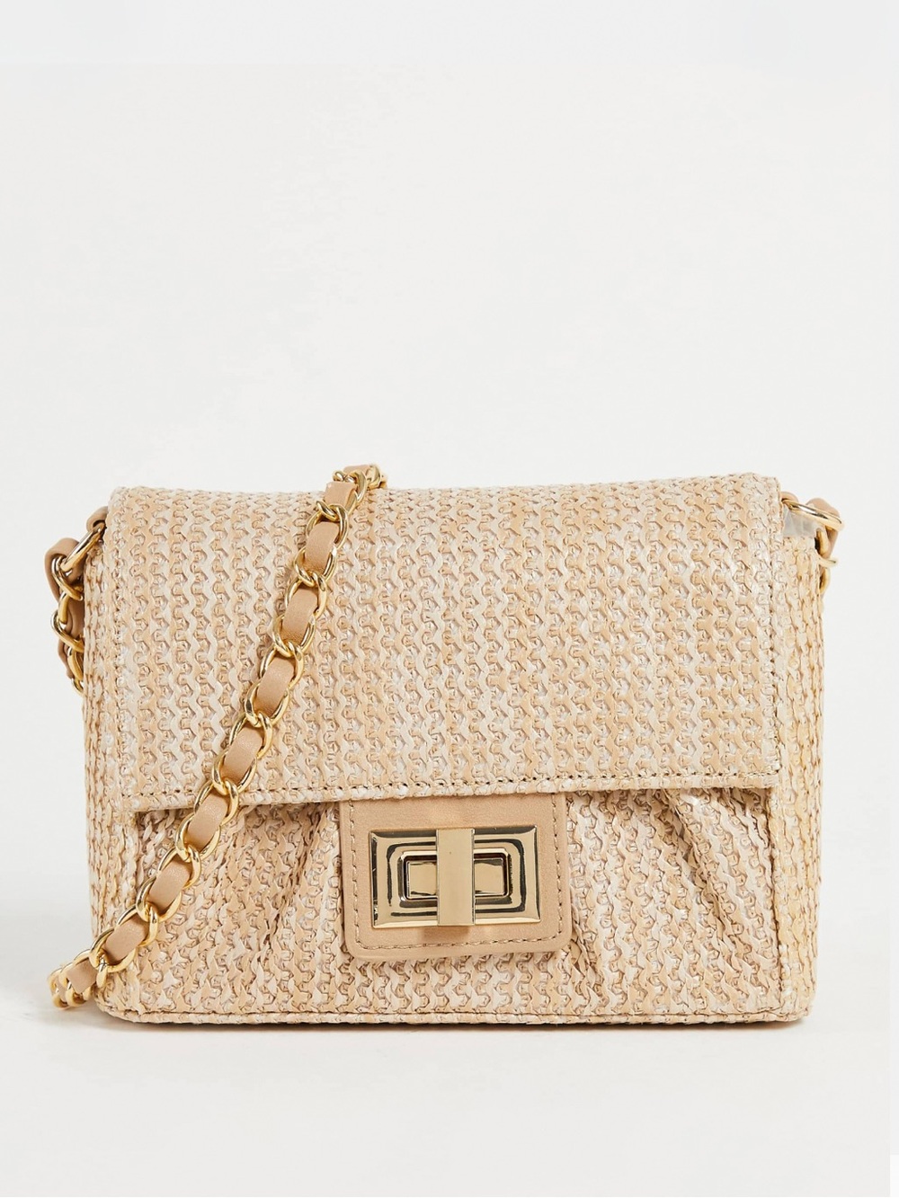 ASOS Ruched Woven Straw Chain Strap Crossbody